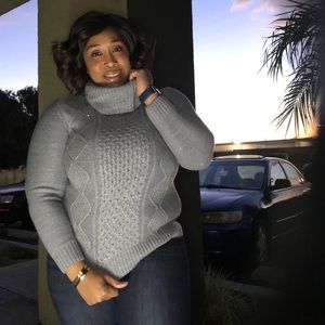 Gray with silver weaving cow neck sweater